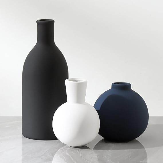 Ceramic Vase Set of 3 | Vases Home Decor | Decorative Flower Table Rustic Vase Modern Decor Vase Neutral Pottery Vases for Entryway Mantel Living Room Kitchen Bedroom -Multicolor Modern