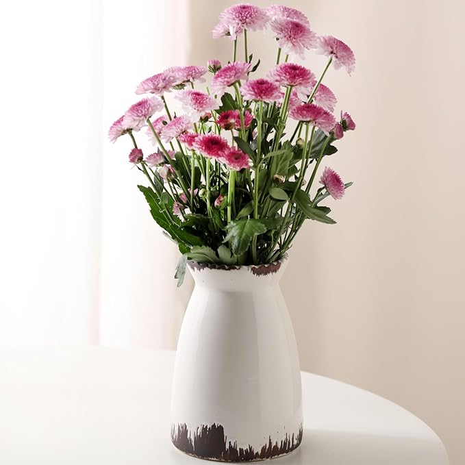 White Flower Vase- Ceramic Vase for Decor, White vase for Flowers, Modern Vases for Living Room/Home Decor Accents/Entryway/Mantel/Bookshel