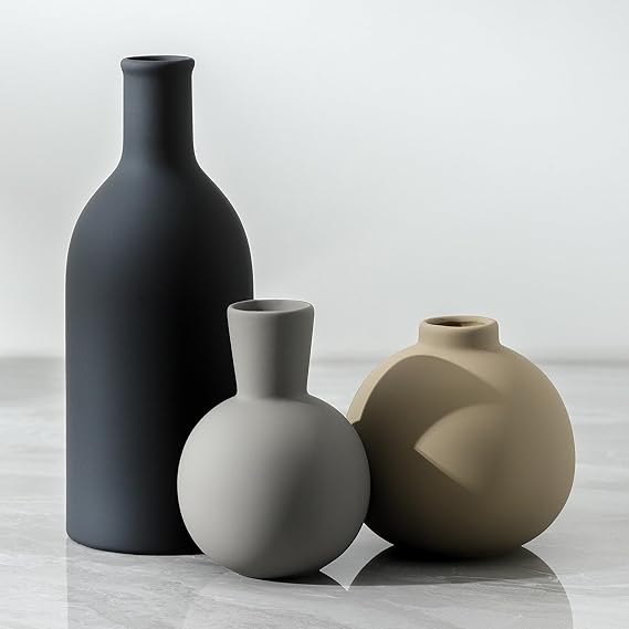 Ceramic Vase Set of 3, Flower Decorative Vases Home Decor Boho Neutral Modern Pottery  Vases for Centerpiece Bouquet Table Mantel Entryway Bookshelf Living Room Bedroom Bathroom Kitchen