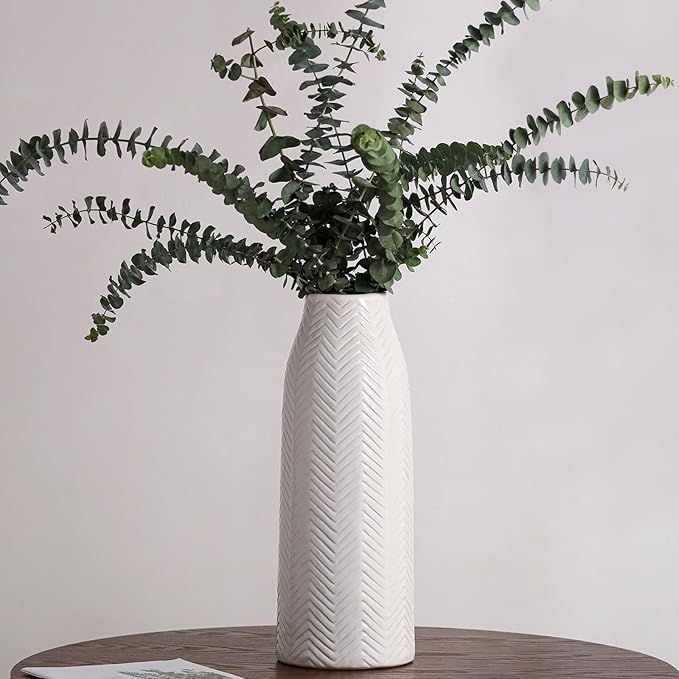 Large White Vase for Flowers Ceramic Vase for Home Decor Tall Vases for Your Floor/Kitchen/Office/Living Room/Table- White Texture(Large)