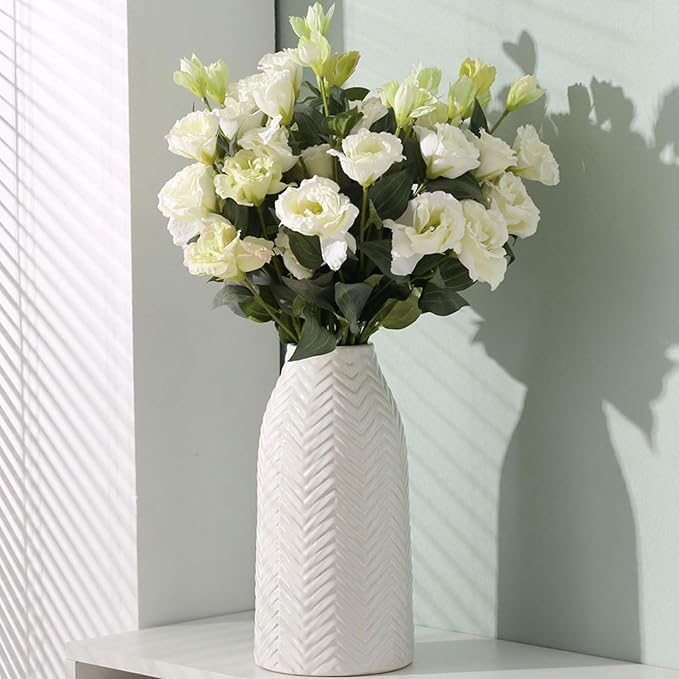 White Vase for Flowers Ceramic Vase for Decor, Modern Decorative Tall Vases for Your Kitchen/Office/Living Room/Bookshelf/Mantel - White Texture(Medium