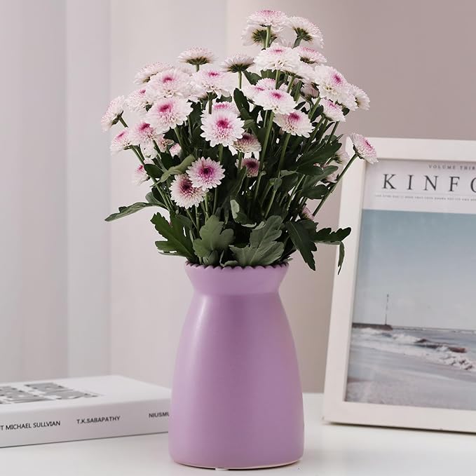 Purpple Flower Vase – Minimalist Ceramic Vase, Decor Vases for Flowers/Centerpieces/Table/Office/Living Room/Bookshelf/Mantel-(Purple)