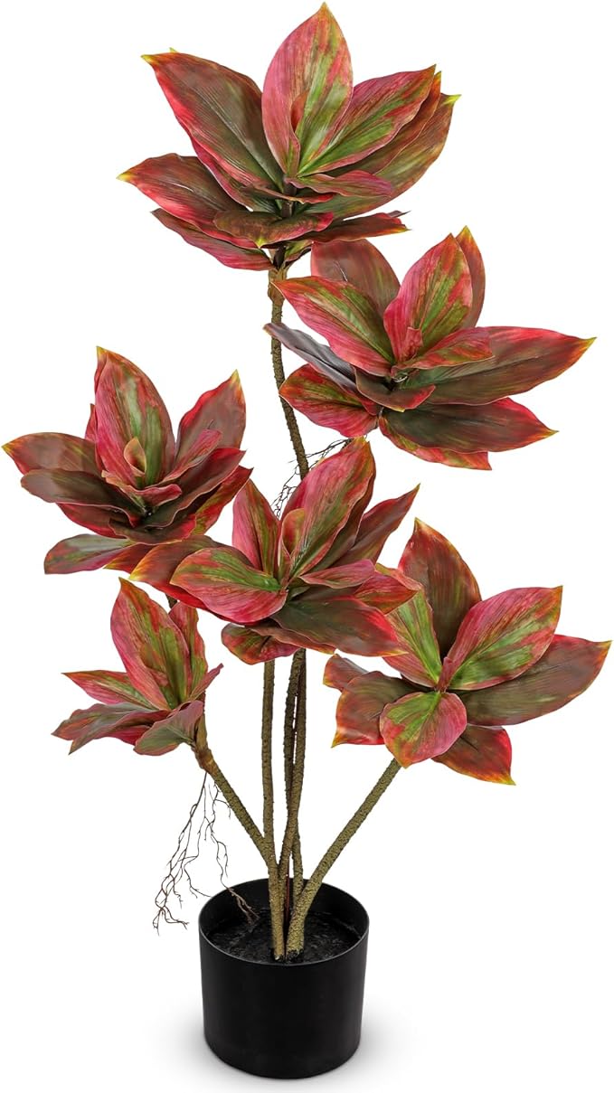 Artificial Tree 2.95Ft Faux Agave Plant Fake Tropical Yucca Palm Tree with 6 Heads in Pot Fake Dracaena Plants Tree for Home Decor Modern Office House Decoration Housewarming Gift Pink