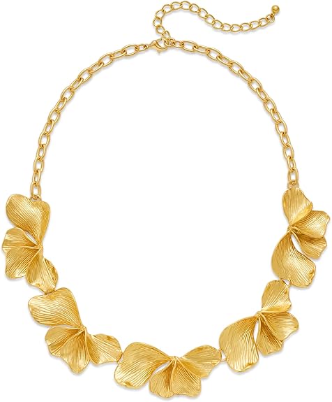 Chunky Gold Flower Necklace For Women Trendy Gold Statement Necklace With 5pcs Flower Charm On The Front