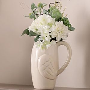 Farmhouse Pitcher Vase for Flowers- White Ceramic Pitcher for Decor White Vase for Your Kitchen/Home Decor/Office/Living Room/Bookshelf/Mantel/-Bird Texture