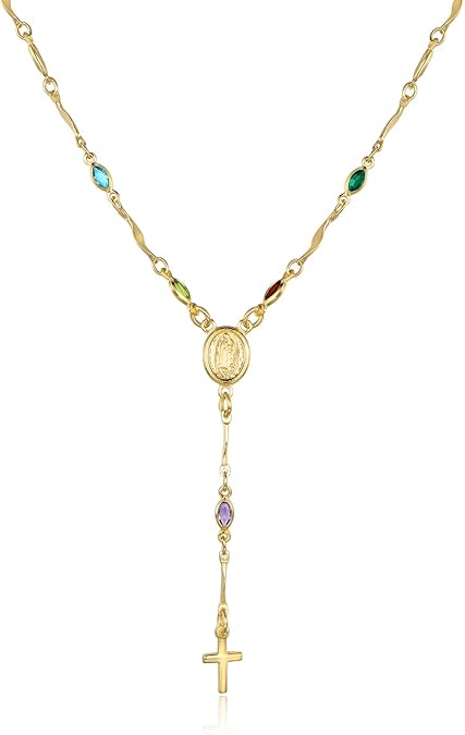 18K Gold Plated Multicolor Virgin Mary Necklace - Made In Brazil