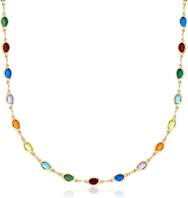 18K Gold Plated Multicolor Stone Crystal Oval Necklace for Women - Made In Brazil