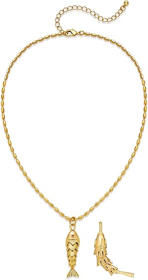 Chunky Gold Fish Pendant Necklace For Women Long Silk Scarf Turquoise Strand Necklace With Fish Pendants Boho Beach Shell Statement Necklaces