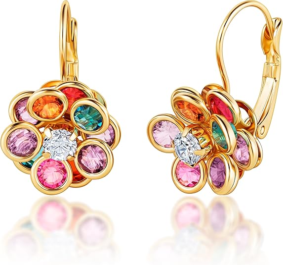 18K Gold Plated Multicolor Earrings, Lever Back Earrings - Made In Brazil