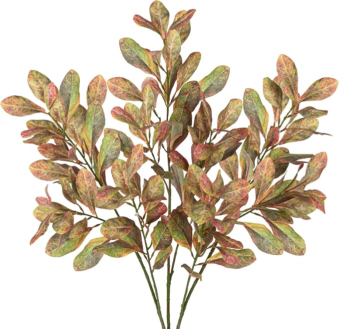 3PCS Artificial Greenery Stems 31.5 Inch Fall Faux Branches for Vase Fake Pittosporum Tobira Leaves Branches Long Stems Plants Leaf Bushes for DIY Floral Arrangement Bouquets Party Home Decor Yellow