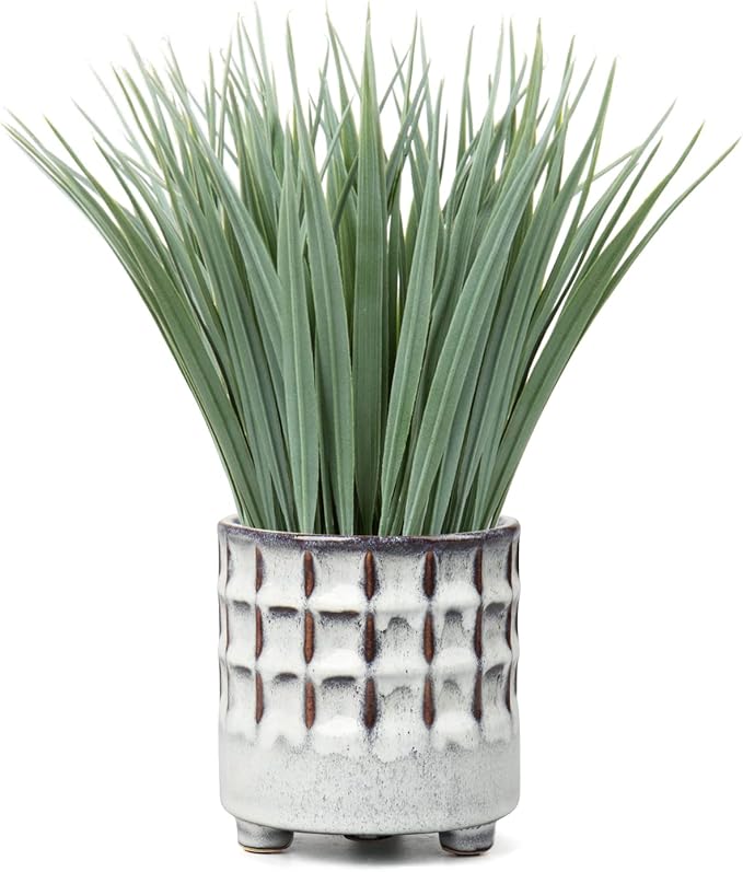Fake Grass Plant in Ceramic Pot Artificial Potted Plants Small Faux Plants for Home Decor Realistic Green Grass House Living Room Bedroom Bathroom Office Indoor & Outdoor Greenery Decoration