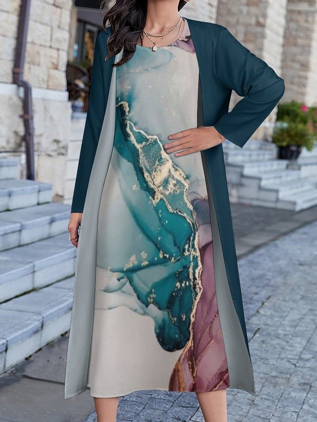 Loose Casual Abstract Crew Neck Two-Piece Set