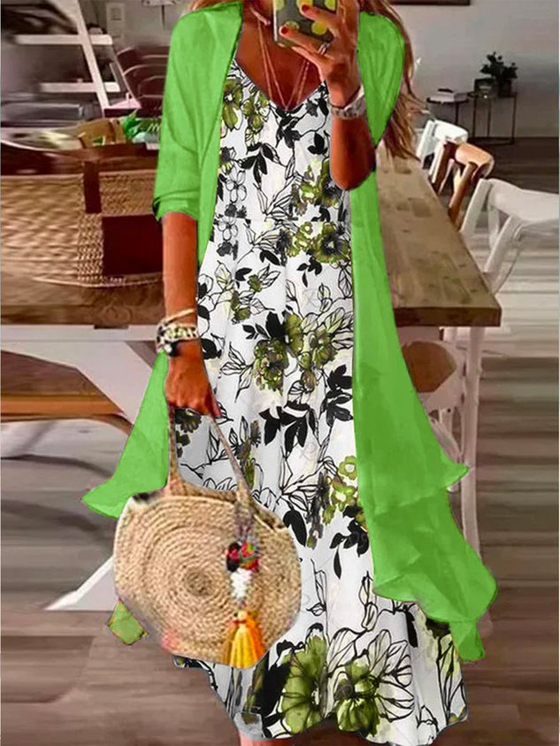 Vacation Loose Floral V Neck Two-Piece Set