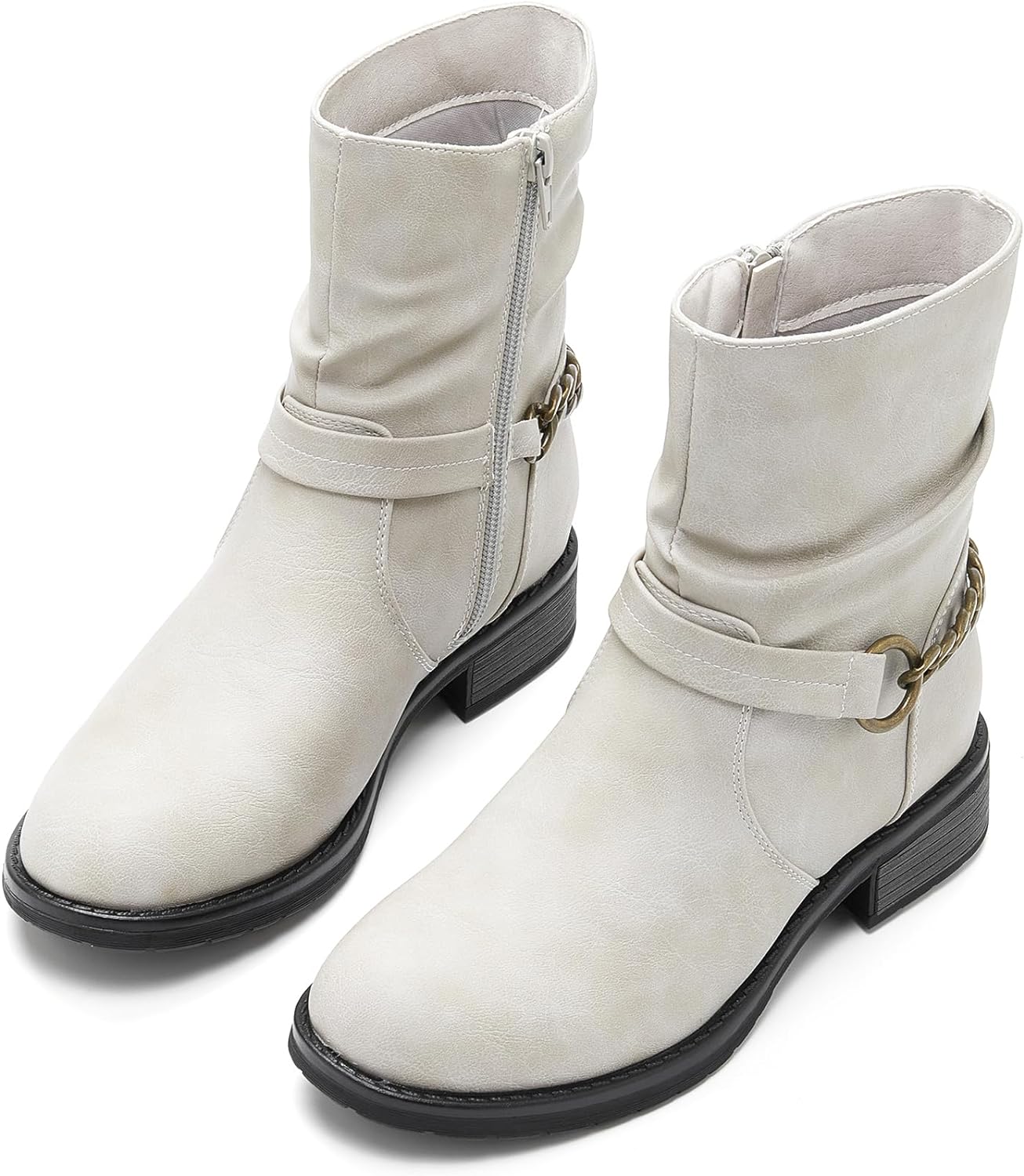 Ankle Booties For Women Low Heel Fall Boots Black Combat Boots Womens Ankle Boots With Chain Strap