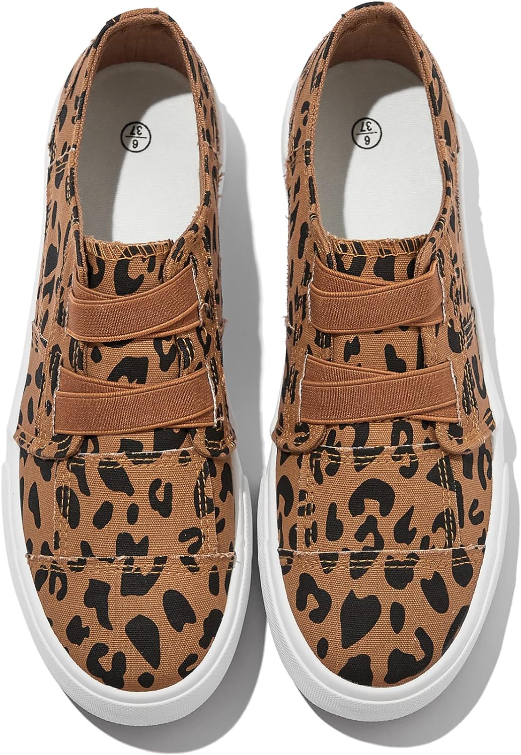 Womens Slip on Shoes Patchwork Canvas Fashion Sneakers Casual Tennis Shoes Walking Flat Shoes(Brown Leopard,US6)