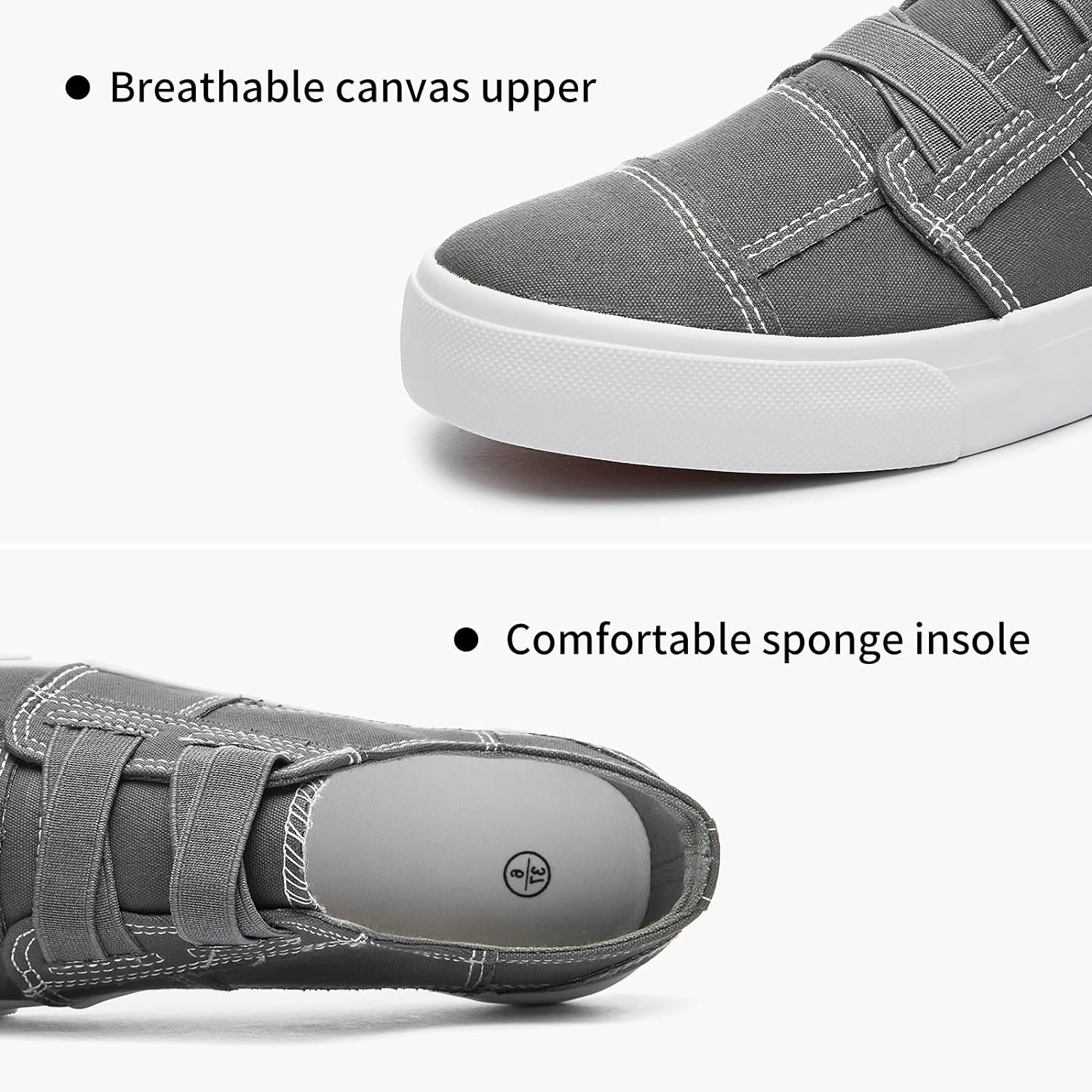 Womens Slip on Shoes Patchwork Canvas Fashion Sneakers Casual Tennis Shoes Walking Flat Shoes(Grey,US5)