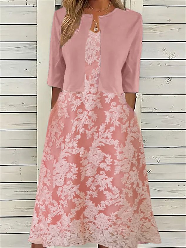 Elegant Crew Neck Loose Plain Two-Piece Set