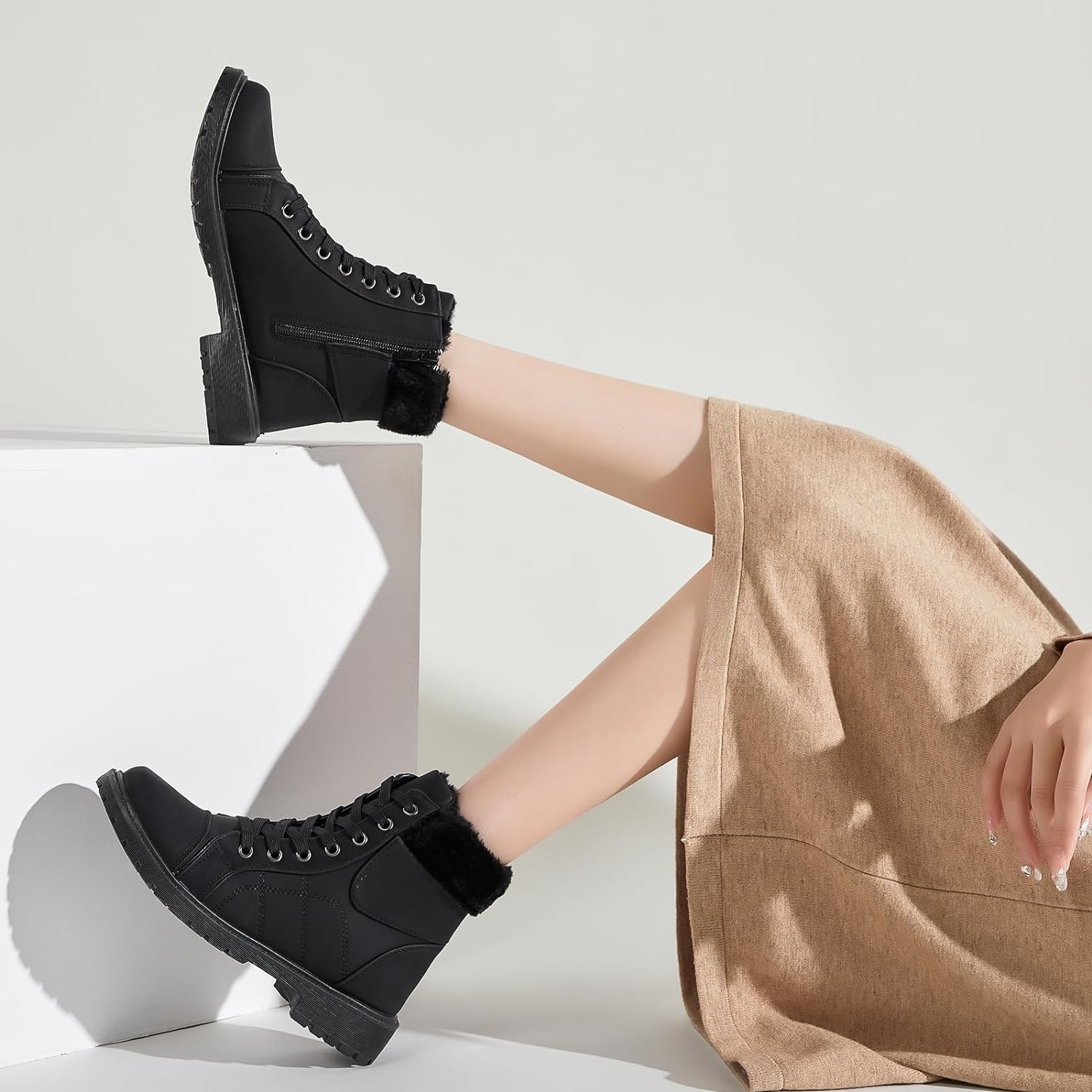 Ankle Boots For Women Lace Up Combat Boots Winter Boots Fashion Snow Boots For Girls Ankle Booties Winter Shoes