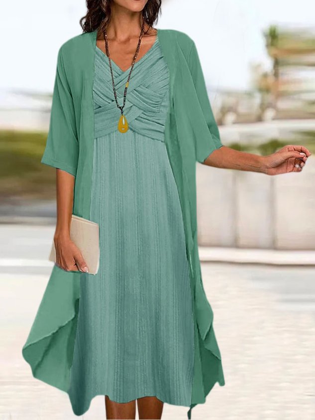 Women's Two Piece Dress Set Casual Dress Dress Set Daily Vacation Fashion Elegant Knot Front Midi Dress