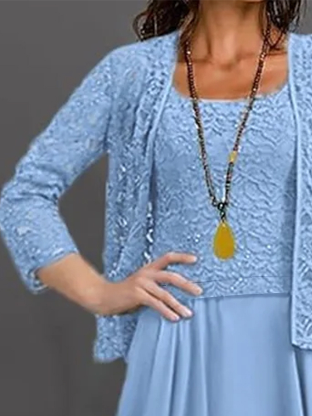 Knitted Regular Fit Elegant Lace Two-Piece Set