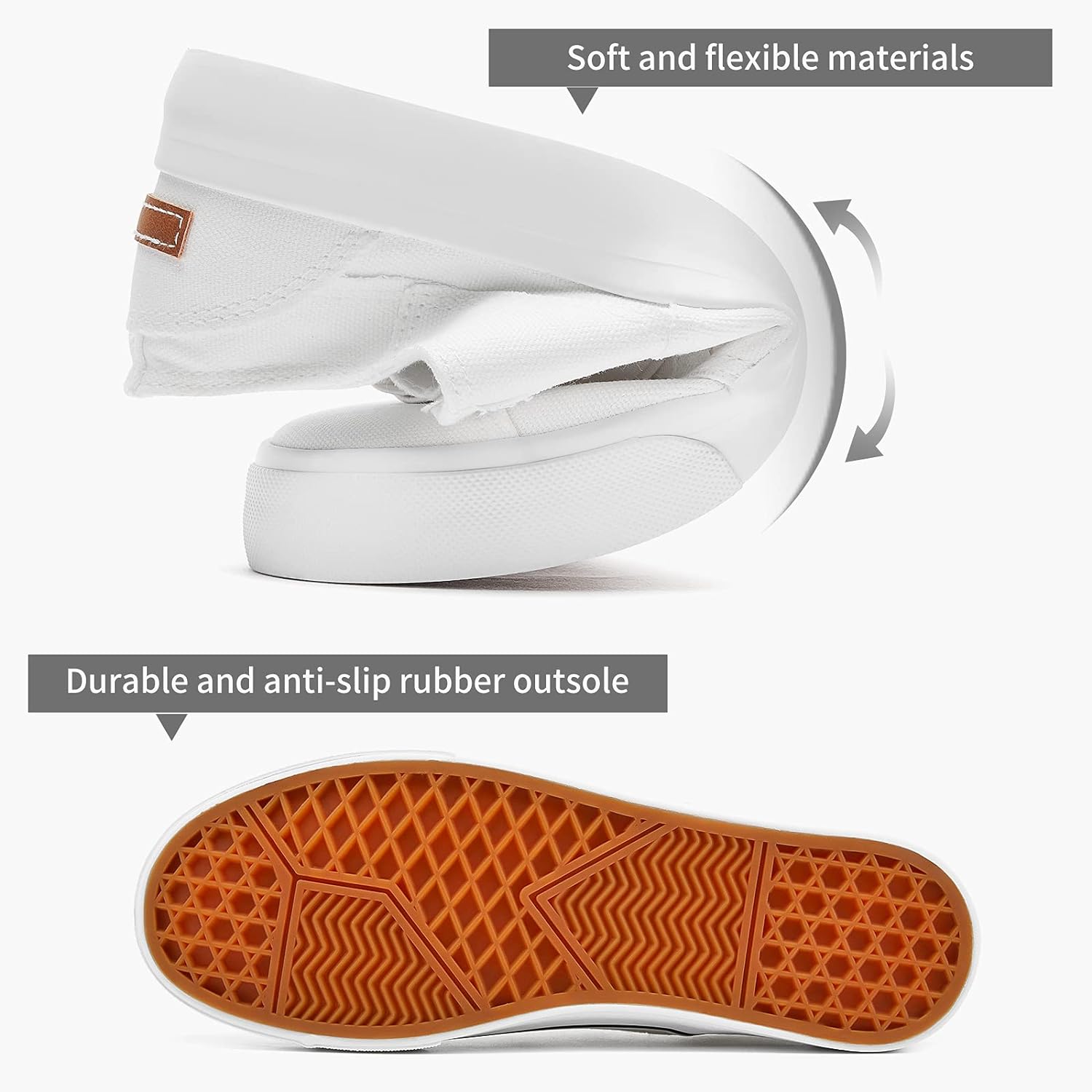 Womens Slip on Shoes Patchwork Canvas Fashion Sneakers Casual Tennis Shoes Walking Flat Shoes(White,US8)