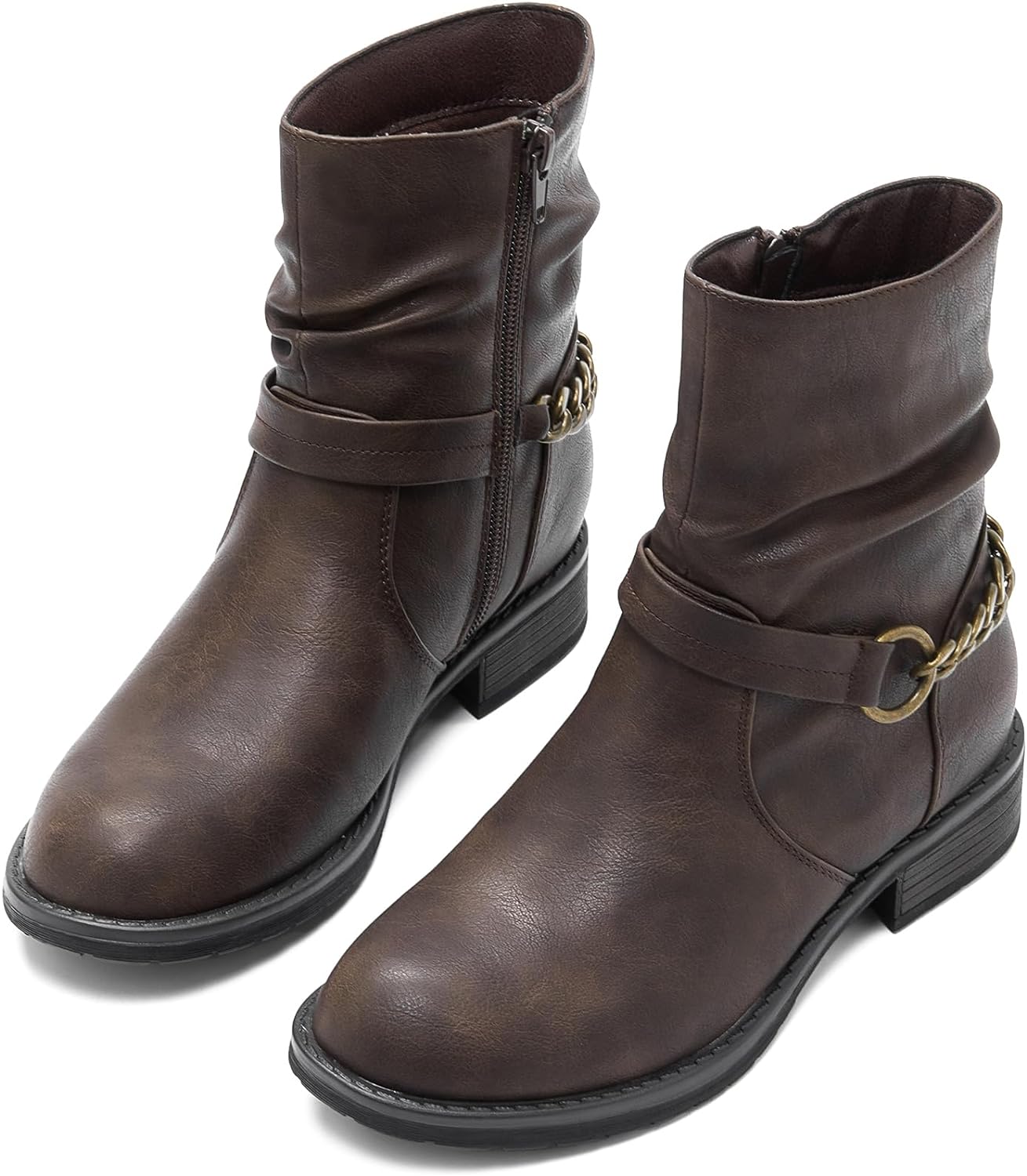 Ankle Booties For Women Low Heel Fall Boots Black Combat Boots Womens Ankle Boots With Chain Strap