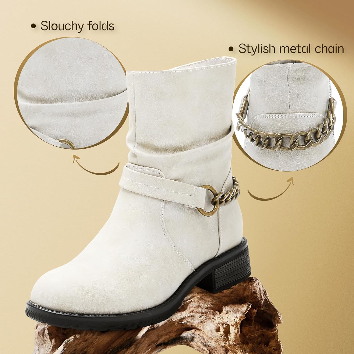 Ankle Booties For Women Low Heel Fall Boots Black Combat Boots Womens Ankle Boots With Chain Strap