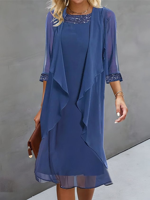 Elegant Loose Chiffon Plain Two-Piece Set