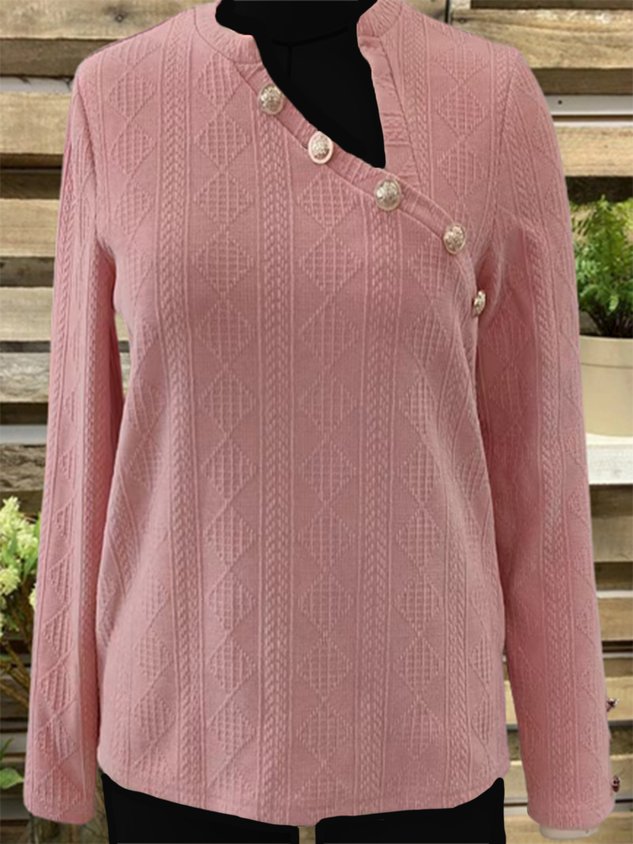 Asymmetrical Long Sleeve Plain Jacquard Regular Micro-Elasticity Loose Shirt For Women