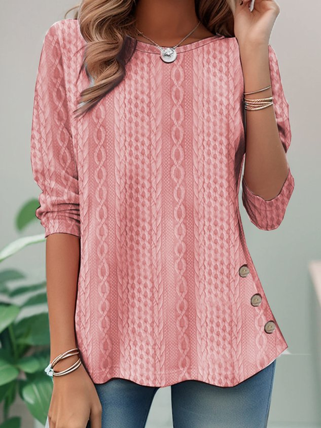 Casual Plain Crew Neck Long Sleeve T-shirt