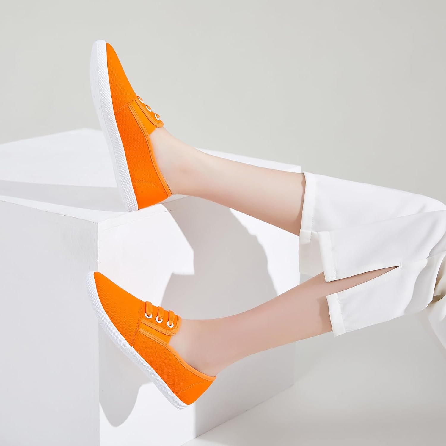 Women's Canvas Slip on Sneakers Casual Slip on Walking Shoes Womens Tennis Shoes Flat Dress Shoes Non Slip Work Shoes