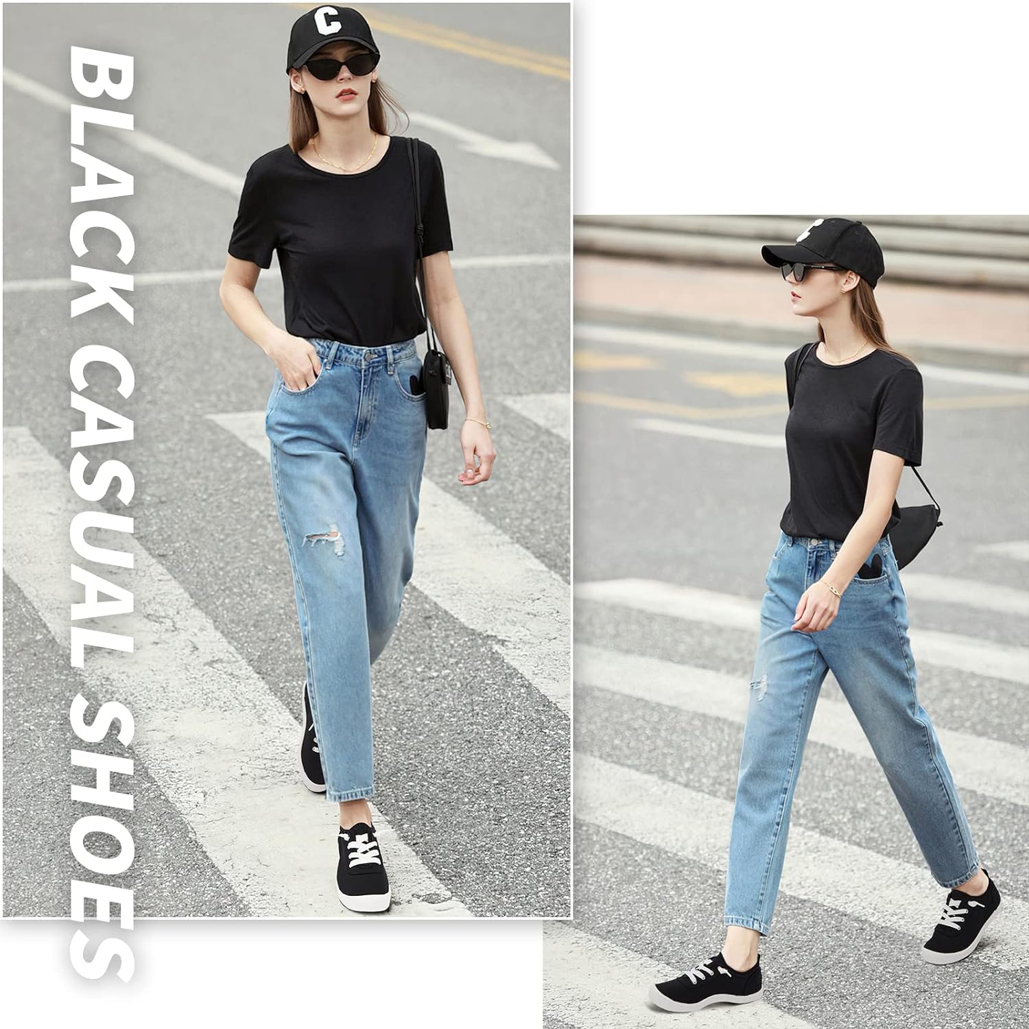 Slip On Shoes Women Casual Shoes Comfortable Canvas Sneakers Cute Shoes Tennis Shoes for Women Slip On Sneakers(Black,US8)