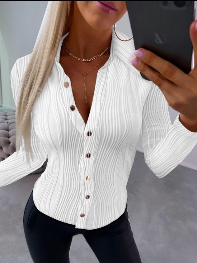 Stand Collar Long Sleeve Plain Regular Regular Fit Blouse For Women