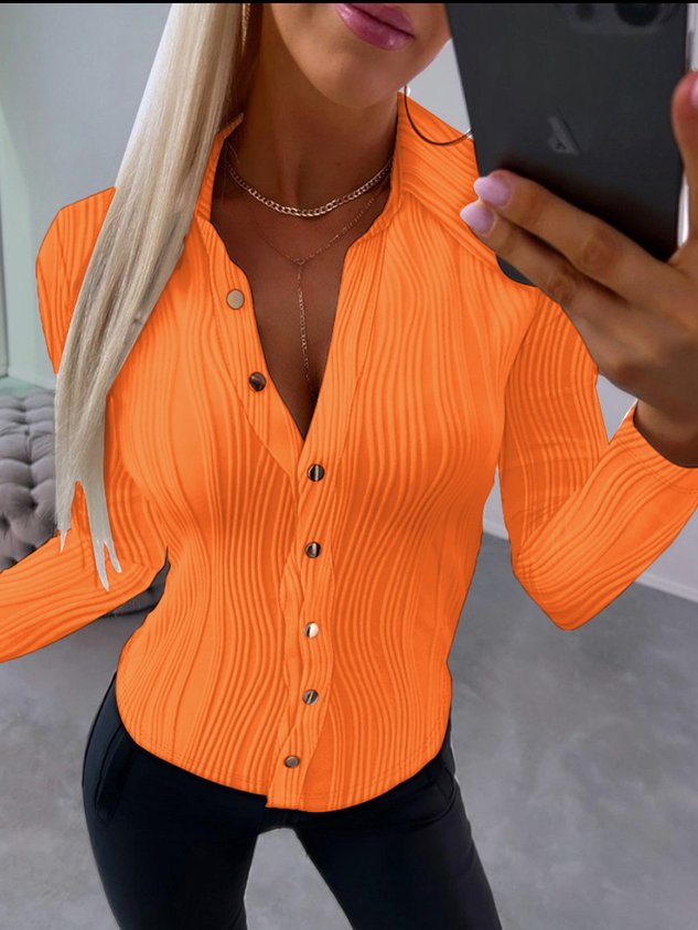 Stand Collar Long Sleeve Plain Regular Regular Fit Blouse For Women