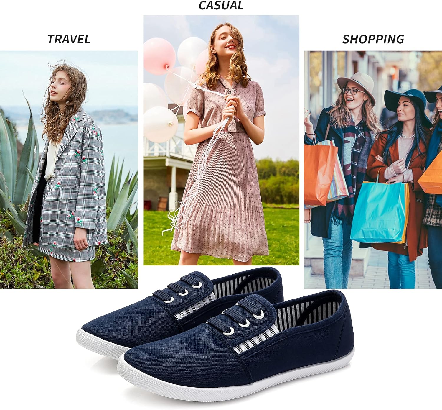 Women's Canvas Slip on Sneakers Casual Slip on Walking Shoes Womens Tennis Shoes Flat Dress Shoes Non Slip Work Shoes