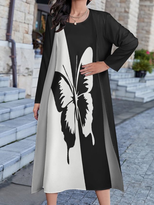 Loose Casual Abstract Crew Neck Two-Piece Set