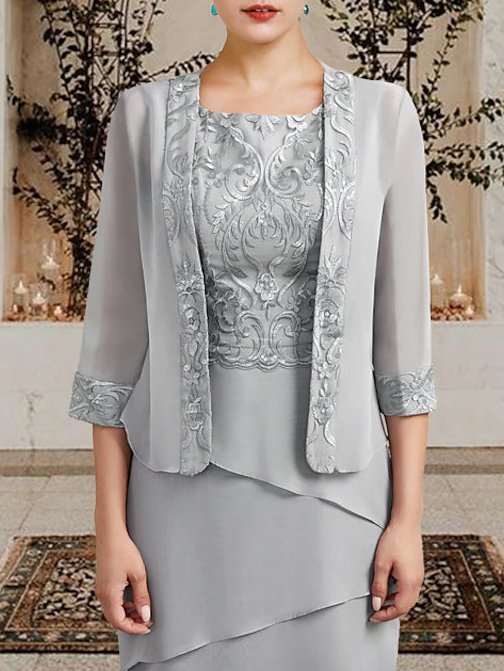 Elegant Chiffon Crew Neck Two-Piece Set