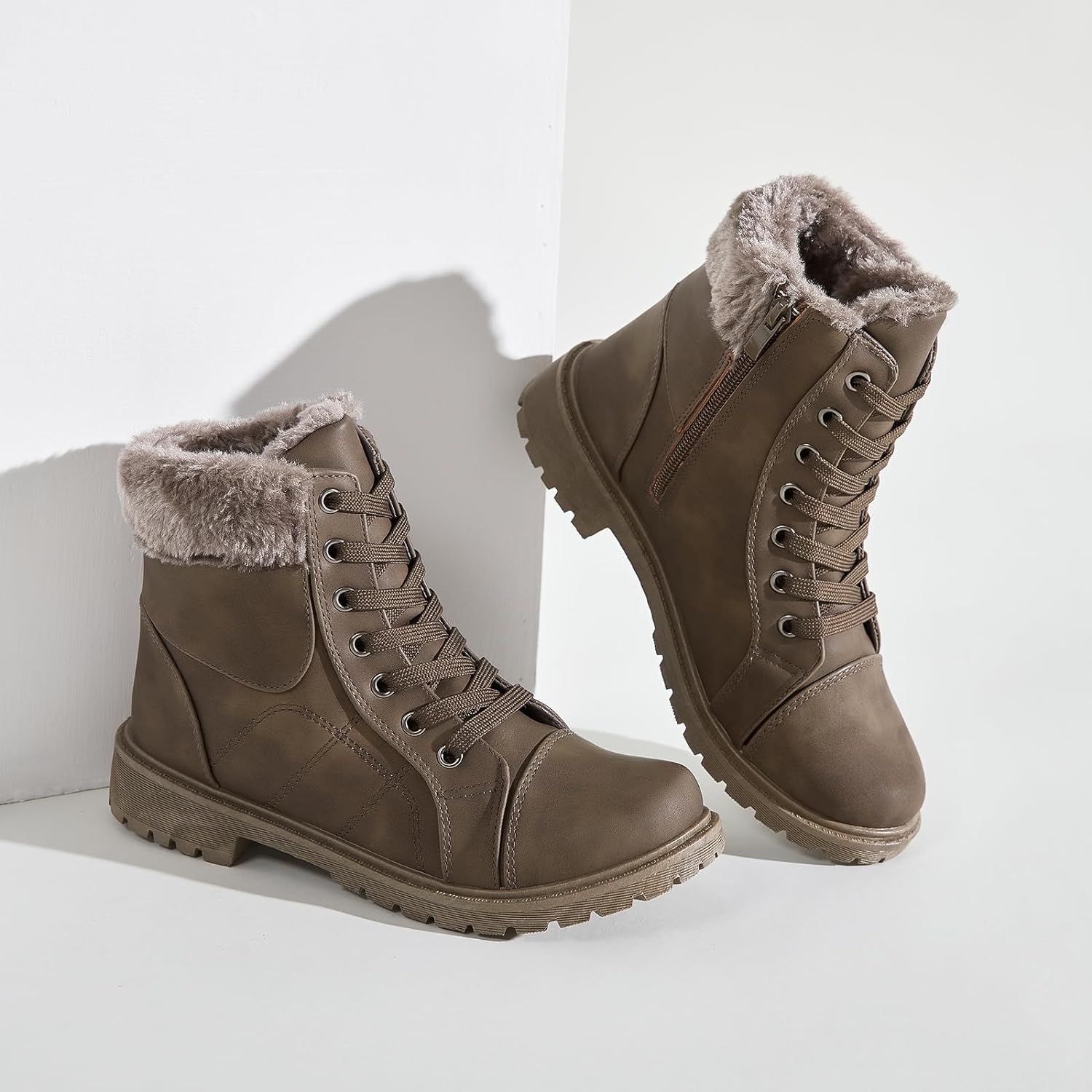 Ankle Boots For Women Lace Up Combat Boots Winter Boots Fashion Snow Boots For Girls Ankle Booties Winter Shoes