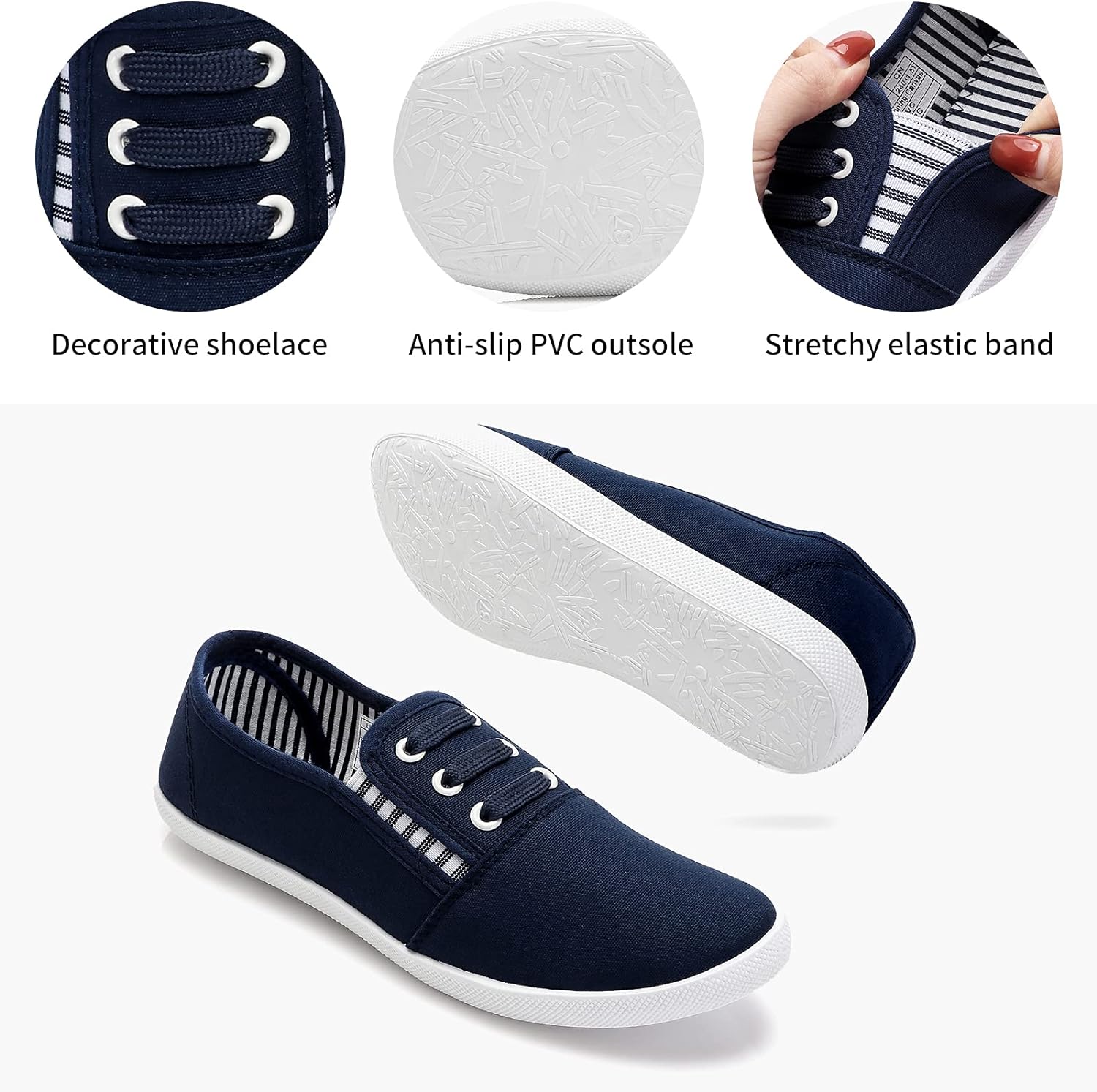 Women's Canvas Slip on Sneakers Casual Slip on Walking Shoes Womens Tennis Shoes Flat Dress Shoes Non Slip Work Shoes