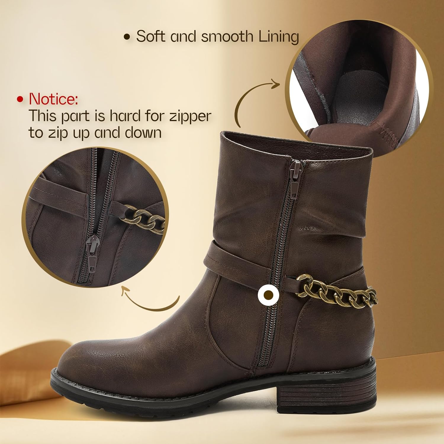 Ankle Booties For Women Low Heel Fall Boots Black Combat Boots Womens Ankle Boots With Chain Strap