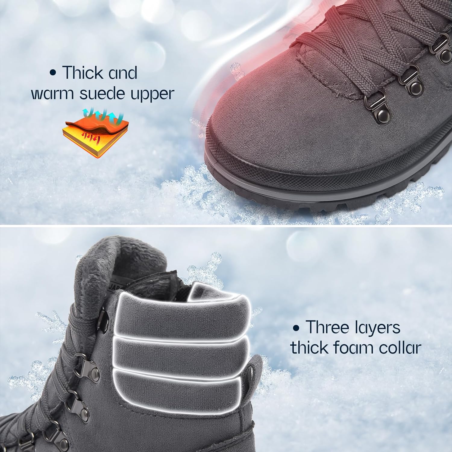 Women's Ankle Boots Winter Snow boots Fur Lined Warm Booties Girls Snow boot Lace Up Ankle boot