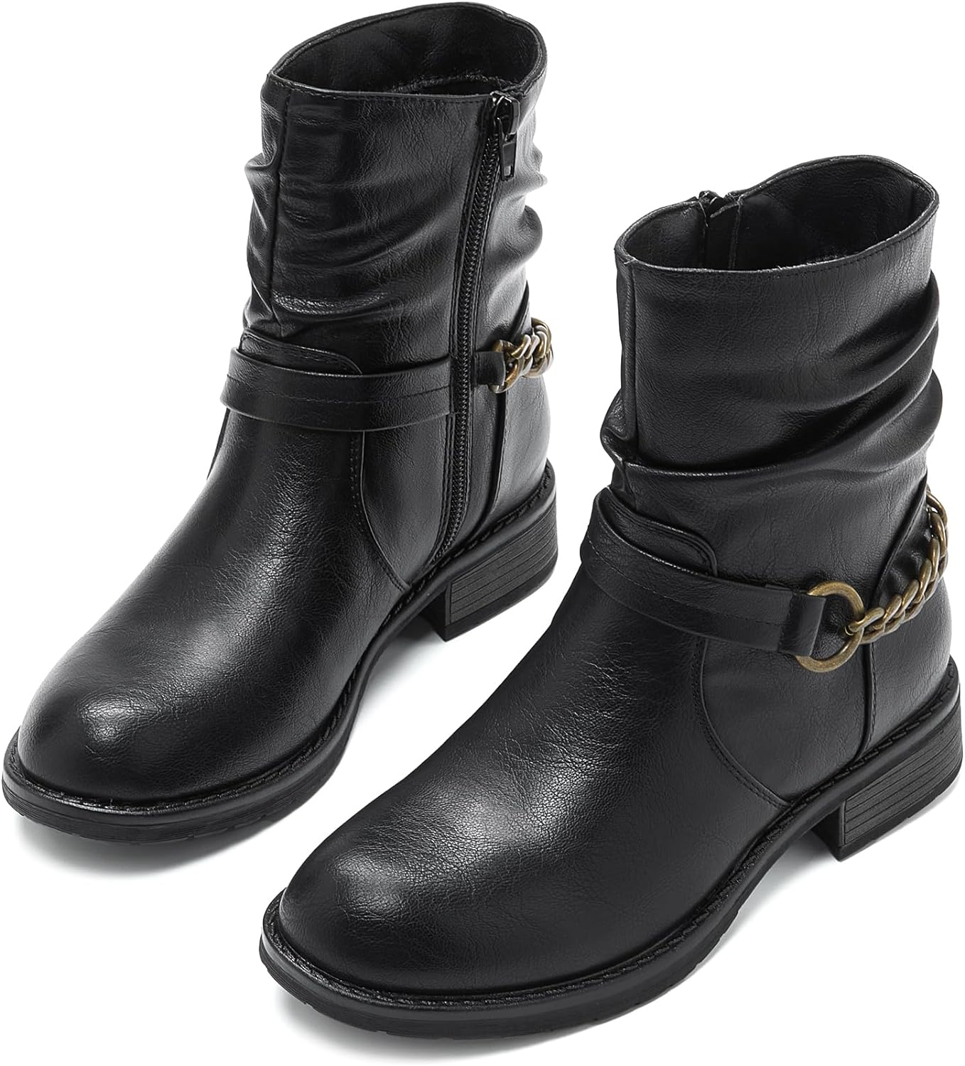 Ankle Booties For Women Low Heel Fall Boots Black Combat Boots Womens Ankle Boots With Chain Strap