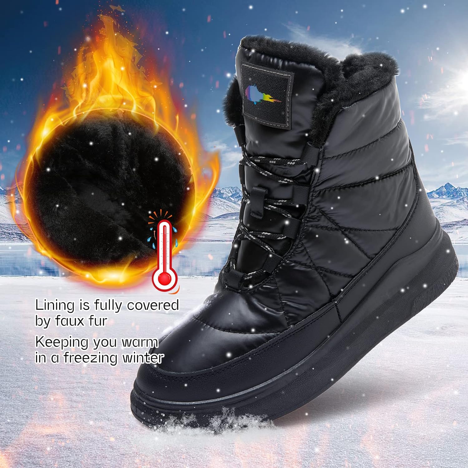 Women's Ankle Boots Winter Snow boots Fur Lined Warm Booties Girls Snow boot Lace Up Ankle boot