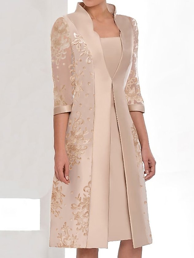 Lace Stand Collar Plain Elegant Two-Piece Set