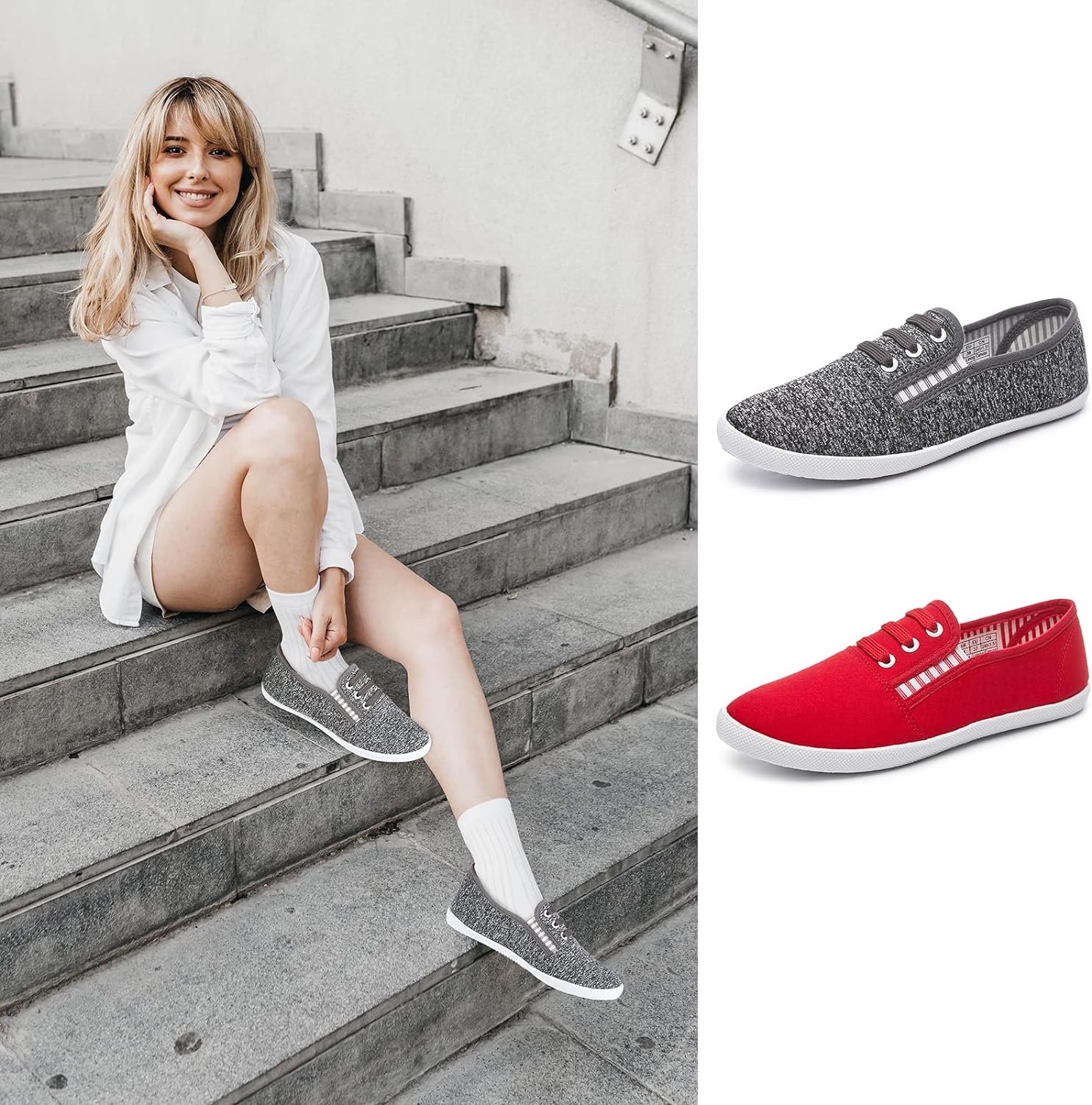 Women's Canvas Slip on Sneakers Casual Slip on Walking Shoes Womens Tennis Shoes Flat Dress Shoes Non Slip Work Shoes