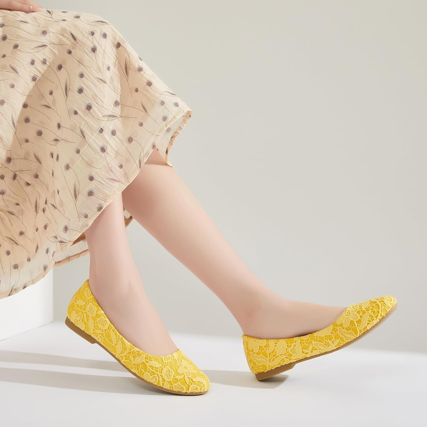 Dress Shoes for Women Round Toe Flats Shoes Lace Ballet Flats Dressy Comfortable Foldable Flats Low Heel