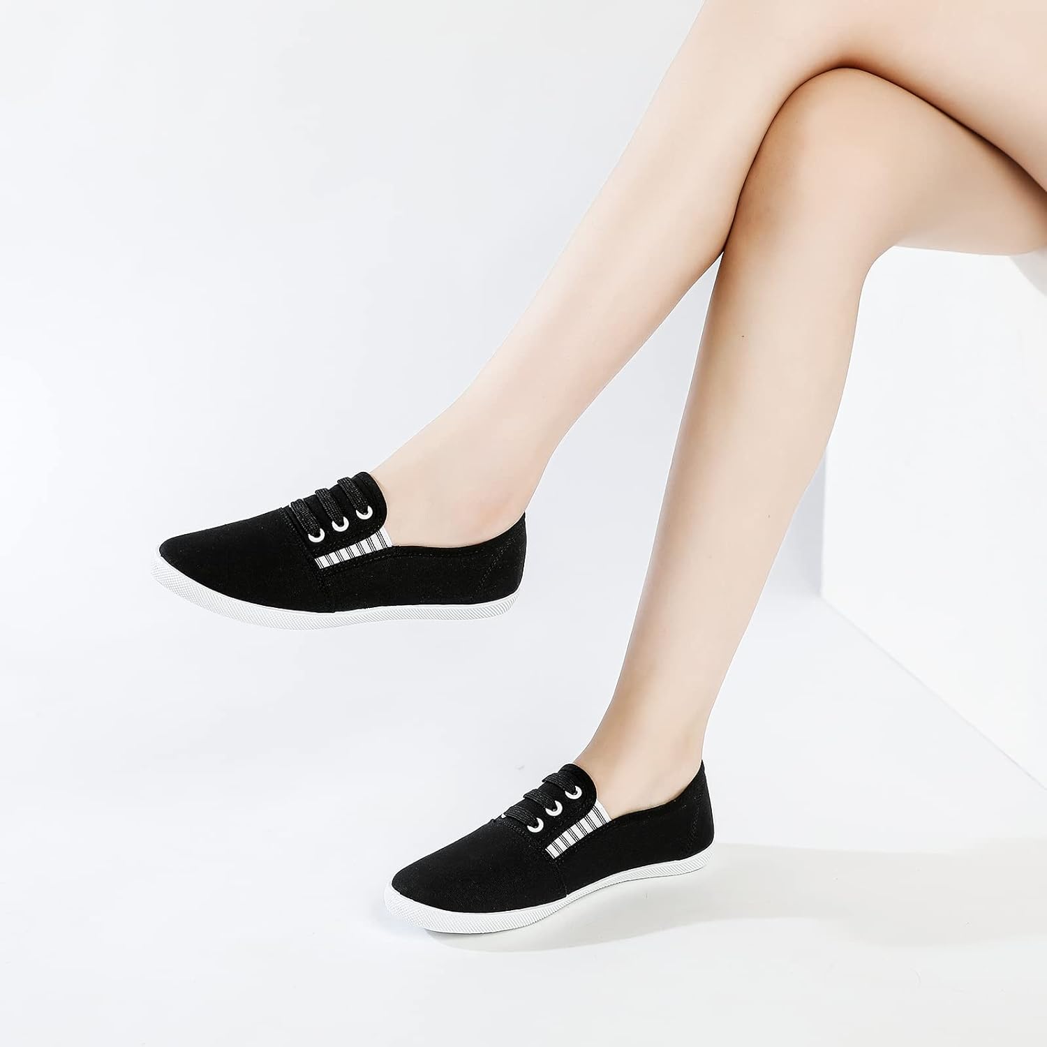 Women's Canvas Slip on Sneakers Casual Slip on Walking Shoes Womens Tennis Shoes Flat Dress Shoes Non Slip Work Shoes