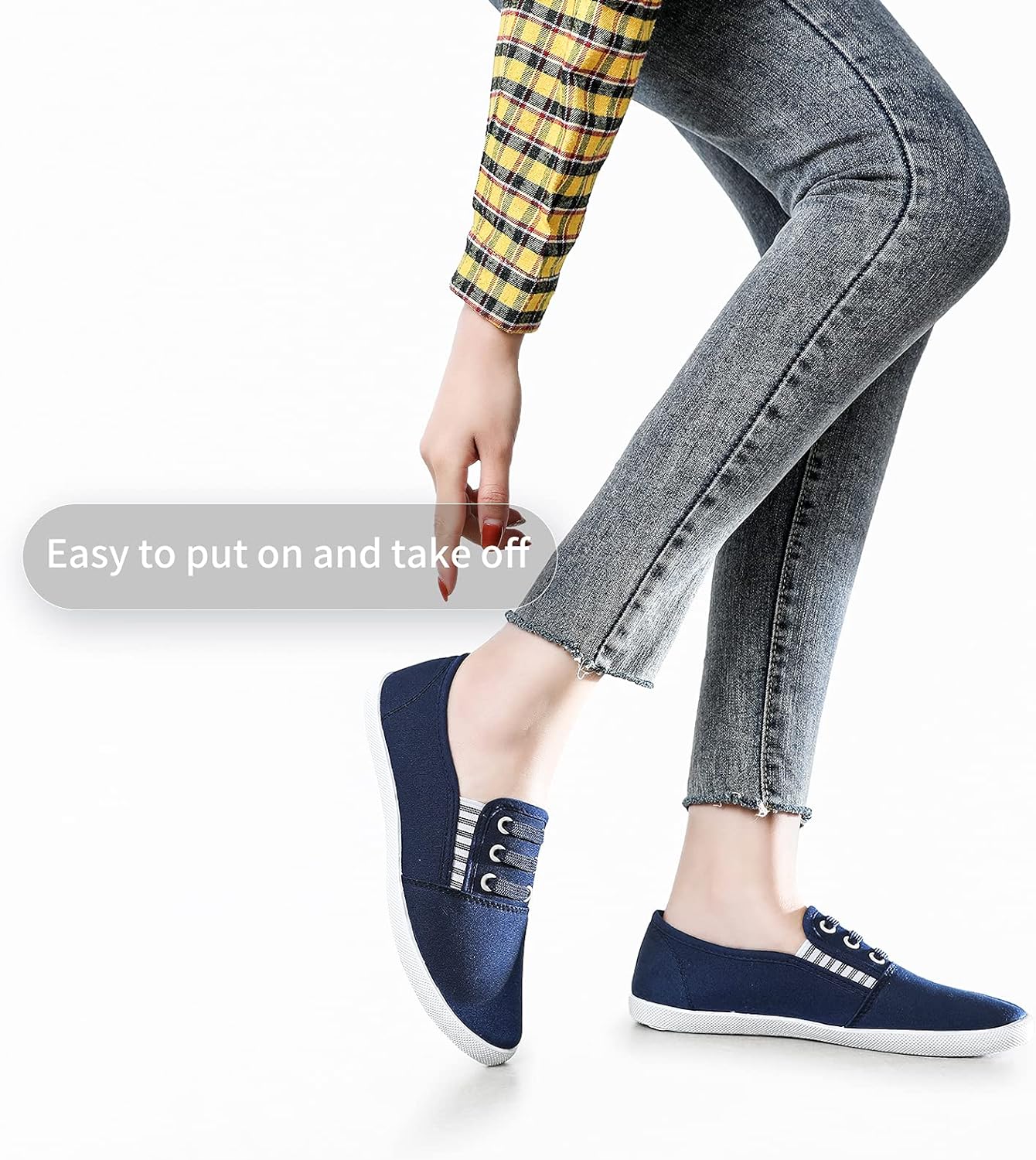 Women's Canvas Slip on Sneakers Casual Slip on Walking Shoes Womens Tennis Shoes Flat Dress Shoes Non Slip Work Shoes