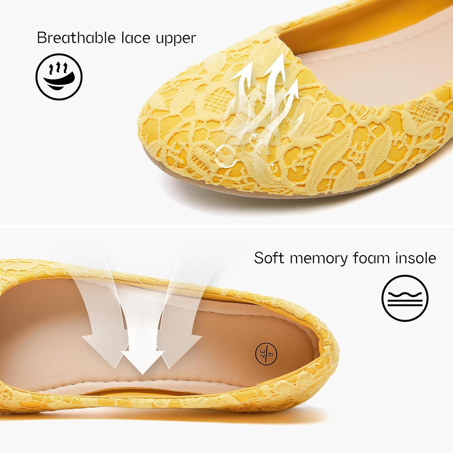 Dress Shoes for Women Round Toe Flats Shoes Lace Ballet Flats Dressy Comfortable Foldable Flats Low Heel