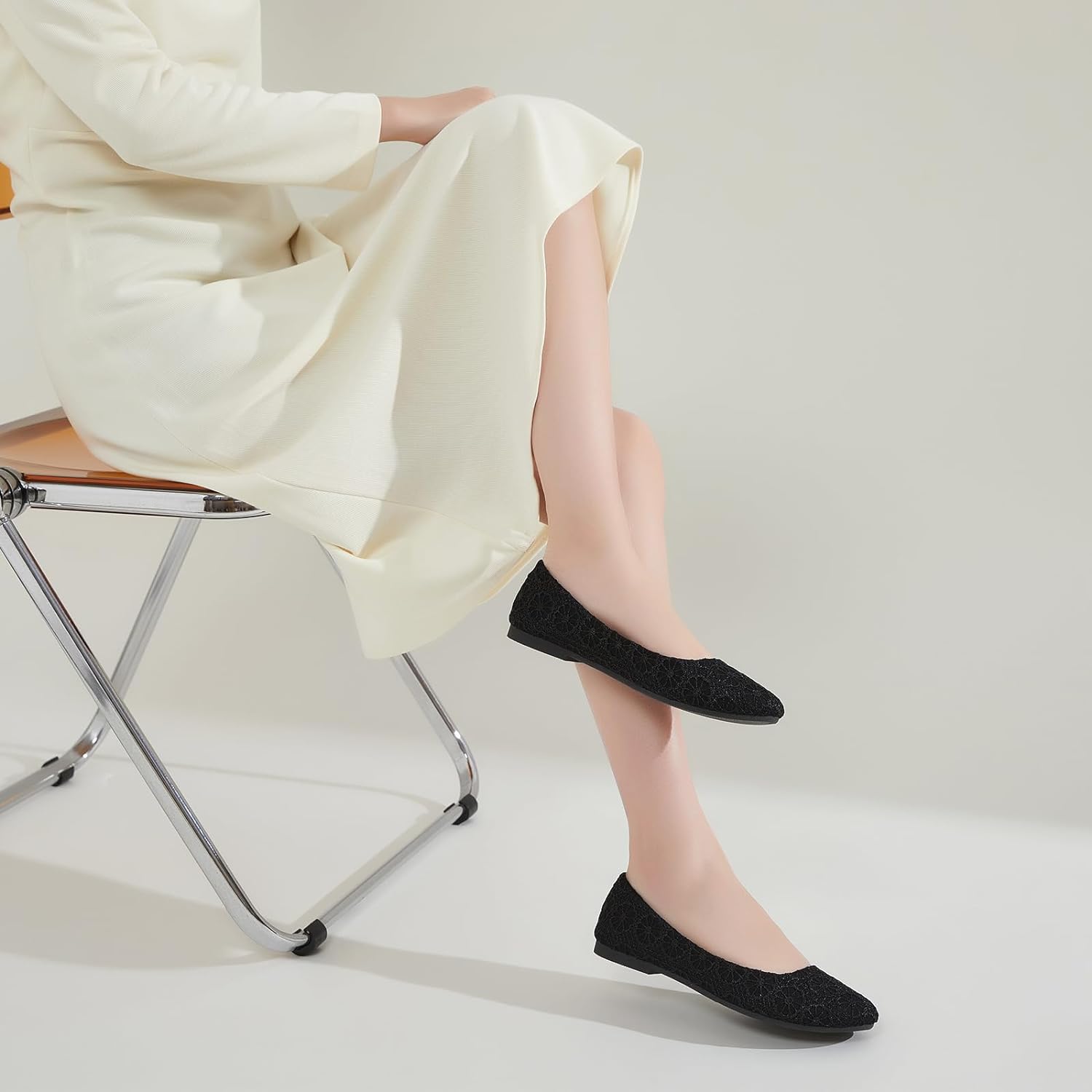 Dress Shoes for Women Round Toe Flats Shoes Lace Ballet Flats Dressy Comfortable Foldable Flats Low Heel